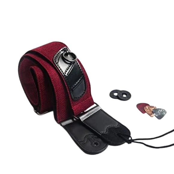 Lumier Guitar Strap Burgundy Red With 3 Picks and 3 Pick Holders - Picture 2 of 2